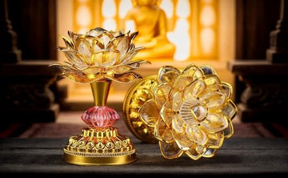 Colorful LED Lotus Buddhist Lamp, Built 13 Buddhist Songs - Gold - color: Golden