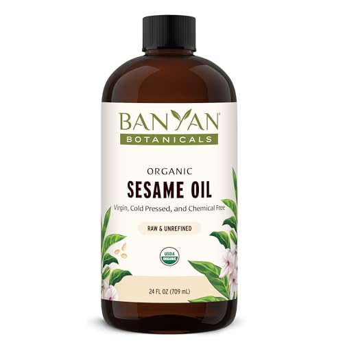 Banyan Botanicals Organic Unrefined Sesame Oil – Rich & Warming Ayurvedic Massage Oil for Body & Scalp – Traditional Abhyanga Oil for Deep Tissue Grounding & Recovery – 24 oz – USDA Organic - size: 24 Fl Oz (Pack of 1)
