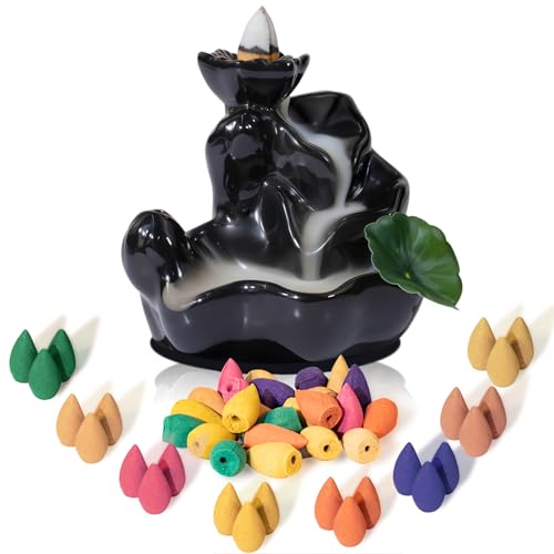 STRN Backflow Incense Cones with Burner for Waterfall, 8 Scents 24 PCS - color: Red