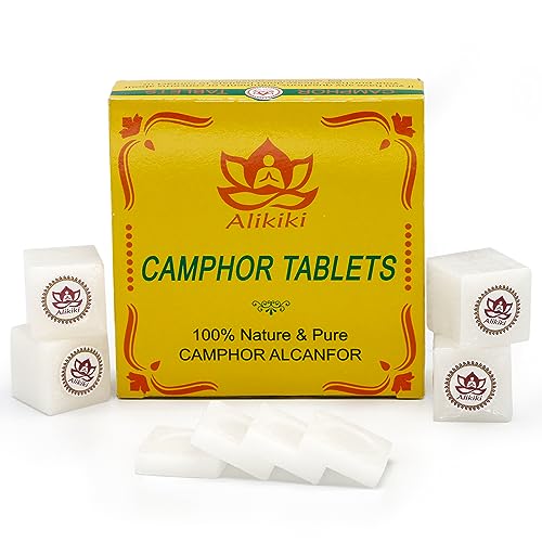 Natural Camphor Blocks (300 Grams, 64 Tablets) - Pure Camphor Tablets Cubes for Aromatherapy & Puja Alcanfor en Bloques, Alcanfor by Alikiki