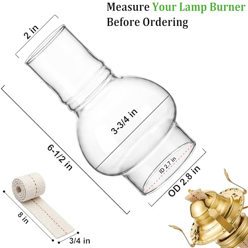 Oil Lamp Chimney Replacement Hurricane Lamp Clear Glass Shade for Kerosene Lamps 3-inch Base x 6.5 Inch Tall (1 Pack)