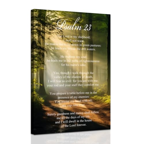ZXHYWYM Christian Canvas Wall Art Psalm 23 Painting Bible Verses Pictures Scripture Wall Decor Inspirational Prints for Home Bedroom Decor Framed (28" x 42") - color: Green, size: 28" x 42"