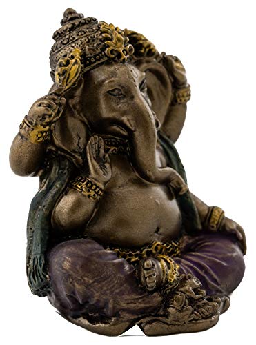 Top Collection Mini Ganesh Statue - Ganesha Lord of Success Sculpture in Premium Cold Cast Bronze with Colored Accents - 2-Inch Collectible New Age Hind God Figurine