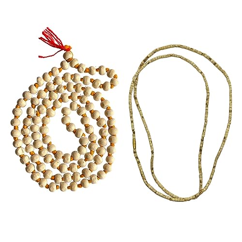 Naisha Tulsi Holy Basil Japa Mala 108+1 Beads & Tulsi Kanthi Mala Tulsi Ki Mala 2 Round Neck Mala Original for Daily Mantra Jaap, (Pack of 2)