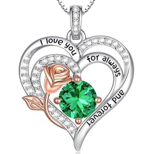 Birthstone Heart Necklaces Jewelry Gifts for Women - color: 05-May-Birthstone