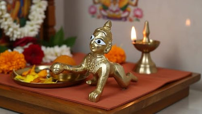 Ladoo Gopal Brass Murti | 2.25 Inches Small Bal Krishna Idol in Solid Brass | Handcrafted Baby Gopal Statue for Home Mandir, Puja Room, Gifting & Janmashtami - size: Ladoo Gopal-S