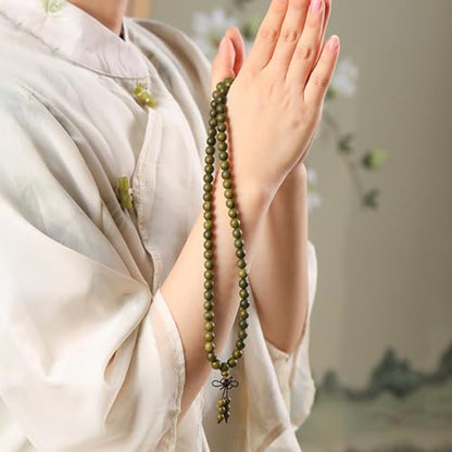 Green Sandalwood Mala Bracelet for Men 108 Beads for Meditation Mala Beads Necklace - style: 8mm Round Beads-32 Inches