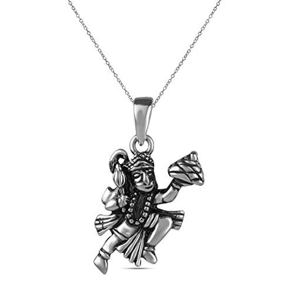 LeCalla Solid Italian 925 Sterling Silver Antique Lord Hanuman Ganesh/Ganapati Pendant Chain Necklace for Men Women - color: Men's Flying Hanuman