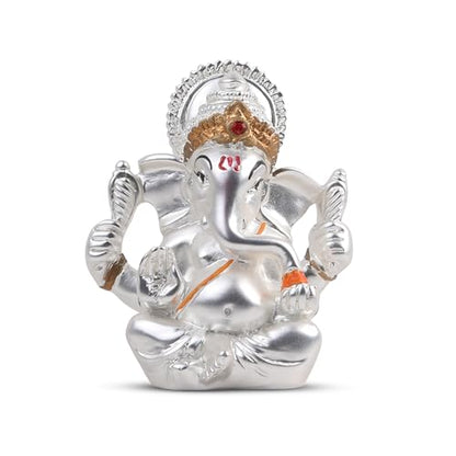 Meezo Hindu Lord Ganesha Idol Statue 999 Silver Plated -2.5-Inch Small Ganesh, Indian God Home Mandir Murti, Pooja, Office Desk, Car | Diwali, Wedding & Return Gifts (2.5"(INCH)) - size: 2.5"(INCH)