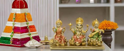 alikiki Hindu Lakshmi Ganesha Saraswati Statue - Laxmi Ganesh Idol for Car Dashboard Decor Home Temple Mandir Pooja Item Indian Puja Item Diwali Gift Meditation Yoga Altar Decoration