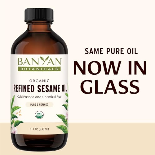 Banyan Botanicals Refined Sesame Oil – Organic Sesame Oil for Skin, Body, Hair & More – Multiple Sizes – 8 oz – Non GMO Sustainably Sourced Vegan - size: 8 Fl Oz (Pack of 1)
