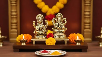2 Inches Solid Brass Laxmi Ganesha Murti | Goddess Lakshmi & Lord Ganesha in Blessing Pose | Small Idol for Home Temple, Diwali Puja, & Prosperity Gifting - size: Laxmi-Ganesha