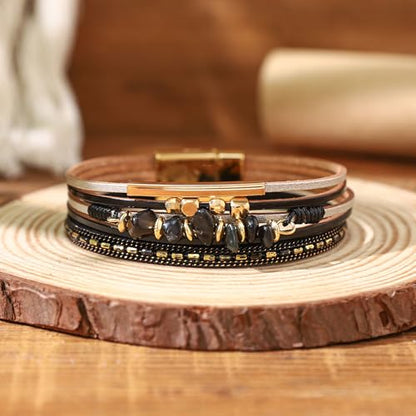 Fesciory Leather Wrap Bracelets for Women, Boho Western Layered Jewelry - color: Black 7