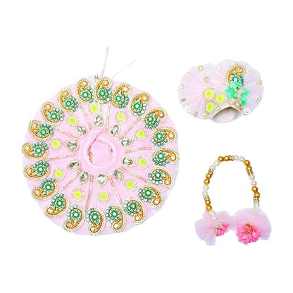 Laddu Gopal Dress with Mukut Bal Krishna ji Kanha ji God Vastra- Pink (8") - size: 8" Inches -1