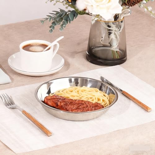 4 Pack Stainless Steel Dinner Plates, 9.45 in Round Camping Dish
