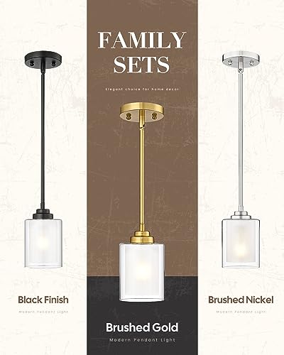 TENGXIN Brushed Gold Pendant Lights Kitchen Island, Dual Glass Shade - color: Brushed Gold, Dual Glass, size: 4"