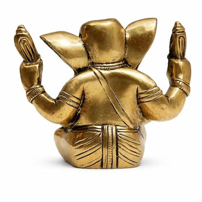 athizay Brass Ganesha Idol Padmasan Ganpati Statue in Antique Finish | Hindu God Figurine for Home Temple, Gifting, and Spiritual Decor (Sitting Cross-Legged Posture)