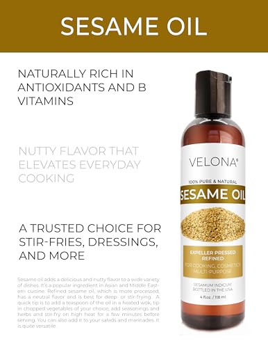 velona Sesame Seed Oil - 4 fl oz, Expeller Pressed, Refined - size: 4 Fl Oz (Pack of 1)