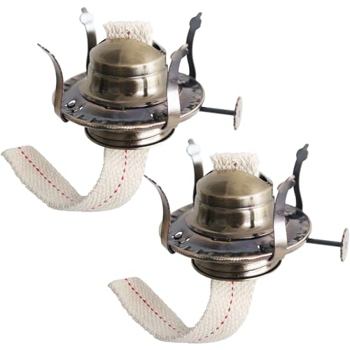 2Pcs Oil Lamp Burner #2 Size Bronze Plated for Antique Lamps Oil Lamp Replacement Kerosene Lamps Parts with Reduction Collar and Cotton Lamp Wick Fits Holds a 3 Inch Base Chimney - color: Green Bronze/2 Pk