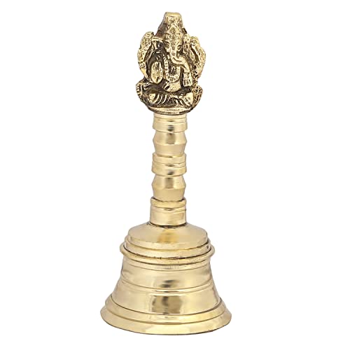 Wonderlist Handicrafts Brass Pooja Bell with Ganesha Sitting on Top Traditional Handbell for Mandir, Puja, Temple Rituals & Home Decor - color: Ganesha