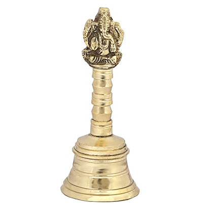 Loud Solid Pooja Bell Hand Bell Call Bell Wedding Bell Dinner Bell Temple Bell Puja Bell Golden Classroom Bell with Made by Brass (Ganesha) - color: Ganesha
