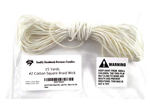 15 Yards/45 Feet - Size #2 Cotton Square Braid Candle Wick - 100% Cotton Candle Wick - Unprimed and Lead-Free Made in the USA - size: #2