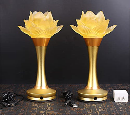 1 Pair - LED Glazed Lotus Buddhist Lamp USB Rechargeable - 8 inches - color: Golden, size: 8 inches