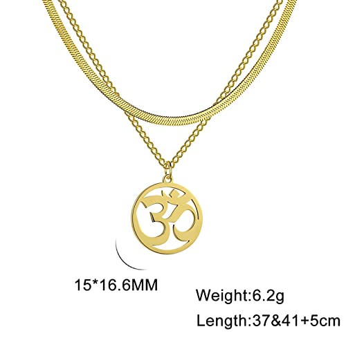 Women OM Necklace Indian Yoga Aum Om Ohm Pendant Necklace Stainless Steel Hindu Meditation Charm Sanskrit Symbol Spiritual Amulet Jewelry for Women Men - color: OM-Gold