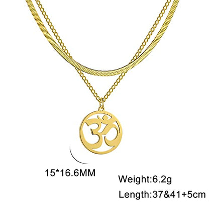 Women OM Necklace Indian Yoga Aum Om Ohm Pendant Necklace Stainless Steel Hindu Meditation Charm Sanskrit Symbol Spiritual Amulet Jewelry for Women Men - color: OM-Gold