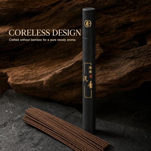 Hainan Agarwood Incense Sticks (40 Pack) - Premium Chinese Agarwood, Coreless & Low Smoke for Temple, Meditation & Aromatherapy | Natural, Non-Toxic Oudh Incense for Spiritual Relaxation (agarwood)