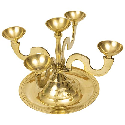 Spillbox Kapoor|Karpoor Panch Aarti Diya 5 Face Jyoti Diya Stand Burner Brass Karpuram Arathi|Arthi| Arti|Arathi |Camphor Stand for Dhoop Puja Camphor Dani Holder Mandir Home Office Decor – Anjikali