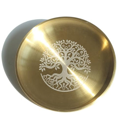 5.5 Inch Golden Decorative Bowl - Life Tree Prayer Ritual Plate Great fo Altar Use, Incense Burner, Smudging Bowl, Offering Bowl, Jewelry Plate - style: Life Tree