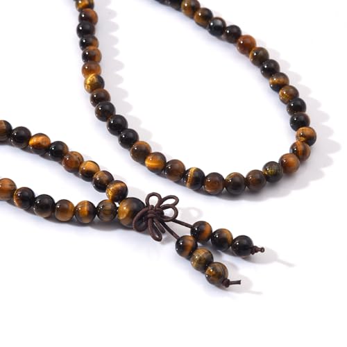108 Mala Beads Stretch Bracelet 6mm Natural Gemstone Prayer Beaded Necklace - color: Yellow Tiger Eye
