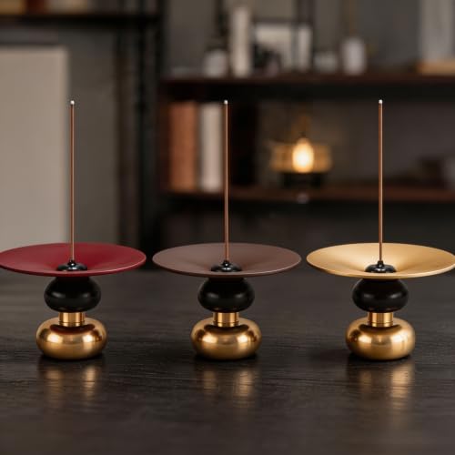 Metal Incense Holder, One - Press Eject Brass Stick Burner and Cone - color: Rose-brown