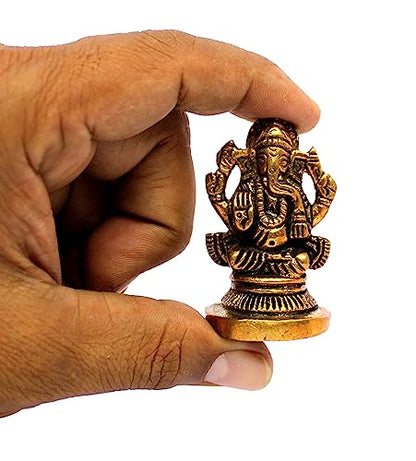eSplanade Brass Ganesha Idol for Car Dashboard God Idol - 1.2" Inches Ganesha Murti for Desk Decor, Ganapati Statue, Ganapathi Sculpture | Antique Decor Item | Home Decor Gift Showpieces - style: Ganesha