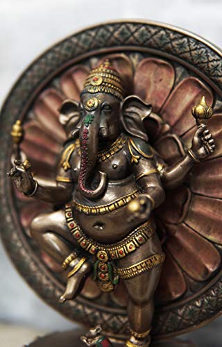 Ebros 9.25" Tall Hindu Supreme God Dancing Nritya Ganesha Chaturthi in One Legged Yoga Pose On Lotus Sun Disc Ohm Plaque Statue Patron of Success Arts and Wisdom Hinduism Vastu Altar Decorative