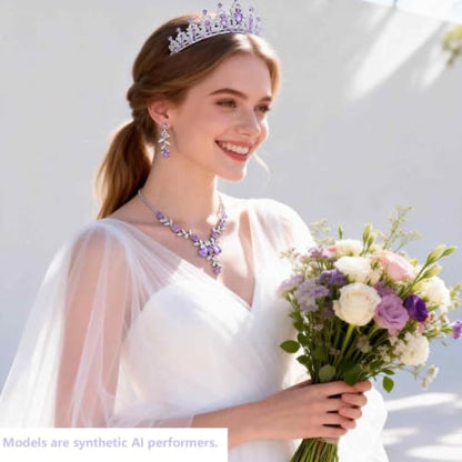 Kamirola Tiaras and Crowns for Women,Tiaras Earrings Necklace, Crystal Bridal Jewelry Set, Costume Party Halloween Prom Pageant Jewelry for Women(TR45) - color: Silver Purple