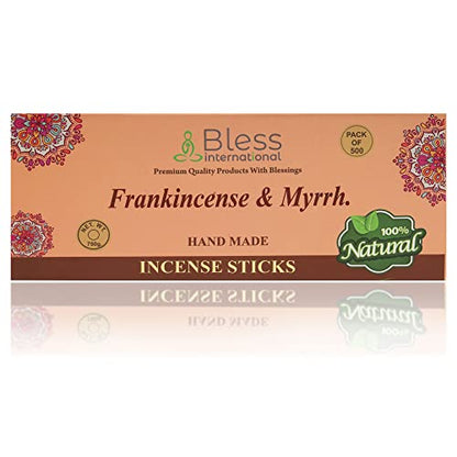 Bless-Frankincense-and-Myrrh 100%-Natural-Handmade-Hand-Dipped-Incense-Sticks Organic-Chemicals-Charcoal-Free Purification-Relaxation-Positivity-Yoga-Meditation Best-Woods-Scent (500 Sticks (26 OZ)) - color: Frankincense & Myrrh, size: 500 Sticks (26 OZ/7