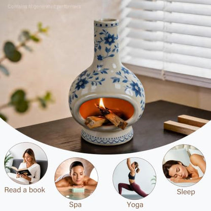 MOUGIGI Ceramic Palo Santo Holder, Sage Smudge Stick Incense Holder - color: Flowers-blue and White