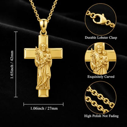 Patron Saint Necklace 14K Gold Medal Catholic Pendant Christian Religious Amulet Jewelry Gift for Men Women