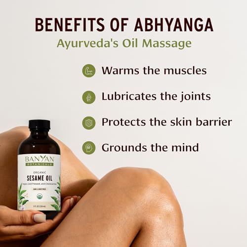 Banyan Botanicals Organic Unrefined Sesame Oil – Rich & Warming Ayurvedic Massage Oil for Body & Scalp – Traditional Abhyanga Oil for Deep Tissue Grounding & Recovery – 24 oz – USDA Organic - size: 24 Fl Oz (Pack of 1)