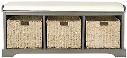 SAFAVIEH Furniture - Lonan Storage Bench - Grey - Solid Wood - Farmhouse Lift-Top Design - Ideal for Entryway, Living Room, Hallway, 18" Seat Height (AMH5733A) - color: Grey