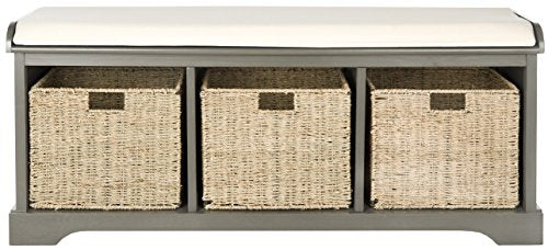 SAFAVIEH Furniture - Lonan Storage Bench - Grey - Solid Wood - Farmhouse Lift-Top Design - Ideal for Entryway, Living Room, Hallway, 18" Seat Height (AMH5733A) - color: Grey