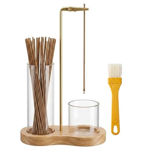 2 in 1 Incense Holder for Sticks with Detachable Glass Ash Catcher - color: Natural Wood Color