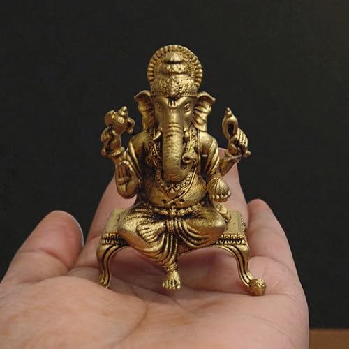 Brass Lord Ganesha Idol on Lotus – 2.25 Inch Small Hindu God Statue for Home Temple Décor, Ganpati Murti for Puja, Meditation & Gift – Handcrafted Indian Religious Figurine, 50 Gram