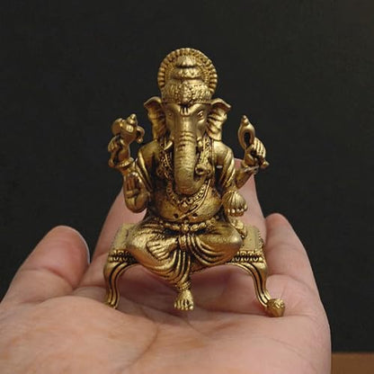Brass Lord Ganesha Idol on Lotus – 2.25 Inch Small Hindu God Statue for Home Temple Décor, Ganpati Murti for Puja, Meditation & Gift – Handcrafted Indian Religious Figurine, 50 Gram