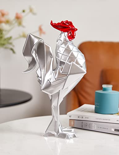 Rooster Sculpture Statue Animal Figurine Modern Decor 12.2 Inch - color: Silver