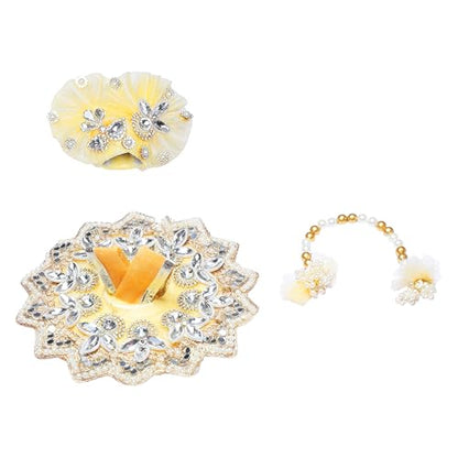 Laddu Gopal Dress with Mukut Bal Krishna ji Kanha ji God Vastra-Cream (6") - size: 6" Inches -1