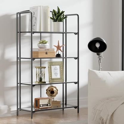 Crofy 4-Tier Wider Foldable Bookshelf, Black Frame & Transparent Shelves - color: Black Frame & Transparent Shelf, size: 4 Tier Wider