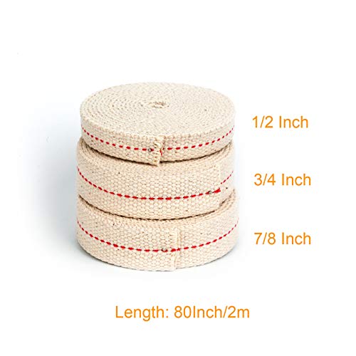 19.5 Foot /3 Rolls Oil Lamp Wick, 1/2 Inch Oil Lantern Wick, 3/4 Inch Flat Cotton Wick, 7/8 Inch Oil Lamp Wicks Burner with Stitch, 6.5 Feet per Roll - size: 1/2 Inch, 3/4 Inch, 7/8 Inch